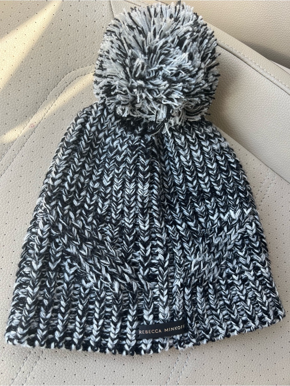 Rebecca Minkoff Black & White Marled Pom Knit Hat